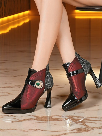 Ankle High Heel Glitter Boots Women's