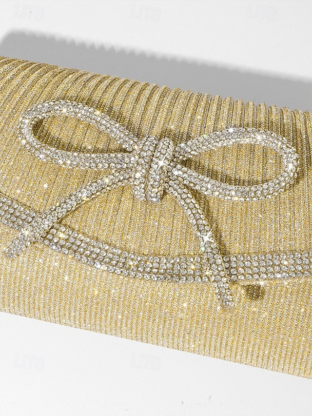 with Accent Rhinestone Clutch Purse Bow Glitter Blue