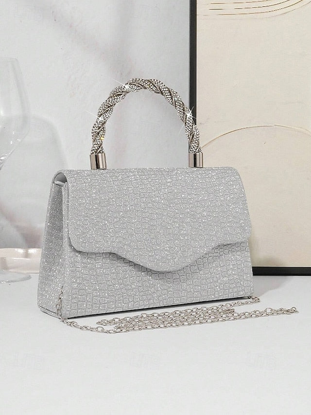 Handbag Silver Handle Rhinestone – with Women's Glitter