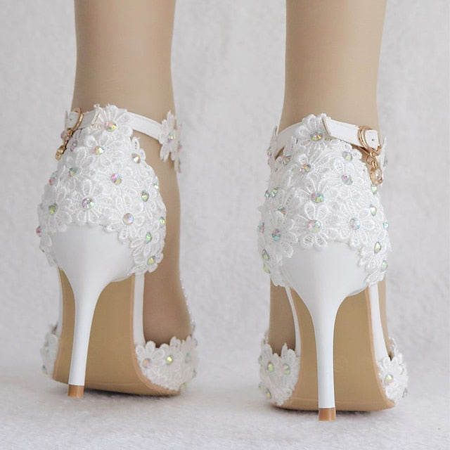 Lace Shoes Pointed Bridal High Heel Wedding Women's