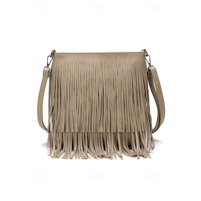 - Women's Leather Bag Faux Fringe Bohemian Crossbody