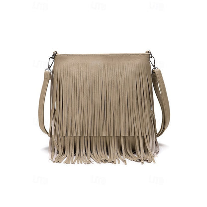 - Women's Leather Bag Faux Fringe Bohemian Crossbody