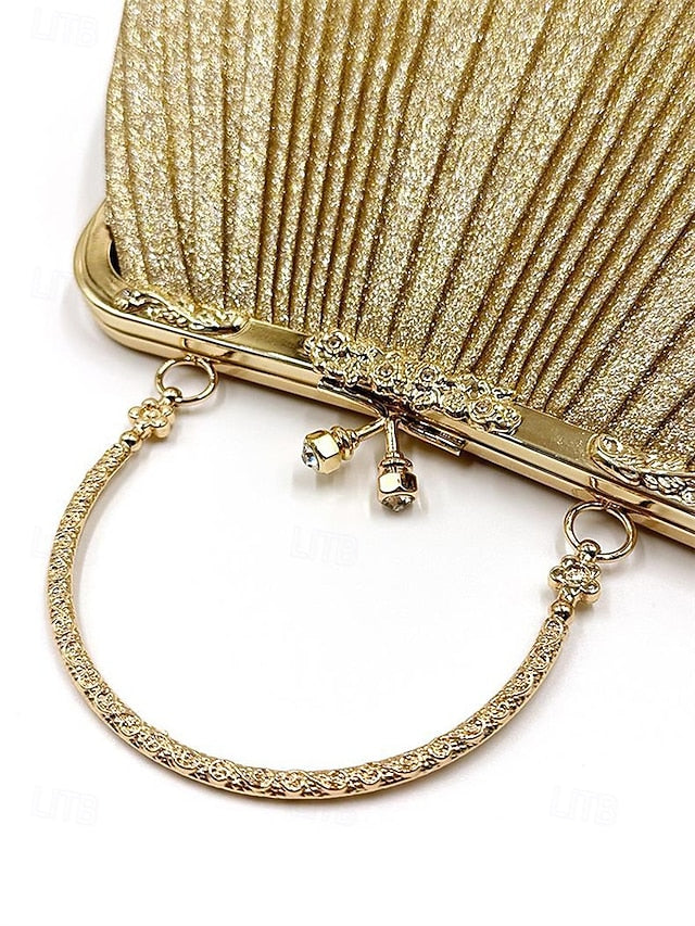 Women's Clutch with Glitter Evening Vintage Pleated Purse