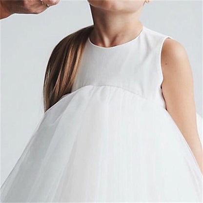 Mesh Party Sleeveless Dress Color Kids Wedding Girls' Solid