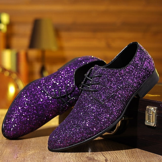 – Shoes Purple Bold Statement Lace-up Glitter Party Men's