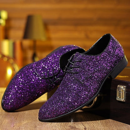 – Shoes Purple Bold Statement Lace-up Glitter Party Men's