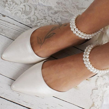 Women's Strap White – Bridal Pearl Flats Ankle Elegant