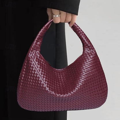 Chic Burgundy Hobo Woven Leather – Bag Women's Faux