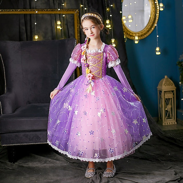 Cloak Dress Flower Rapunzel Cosplay Girl Princess
