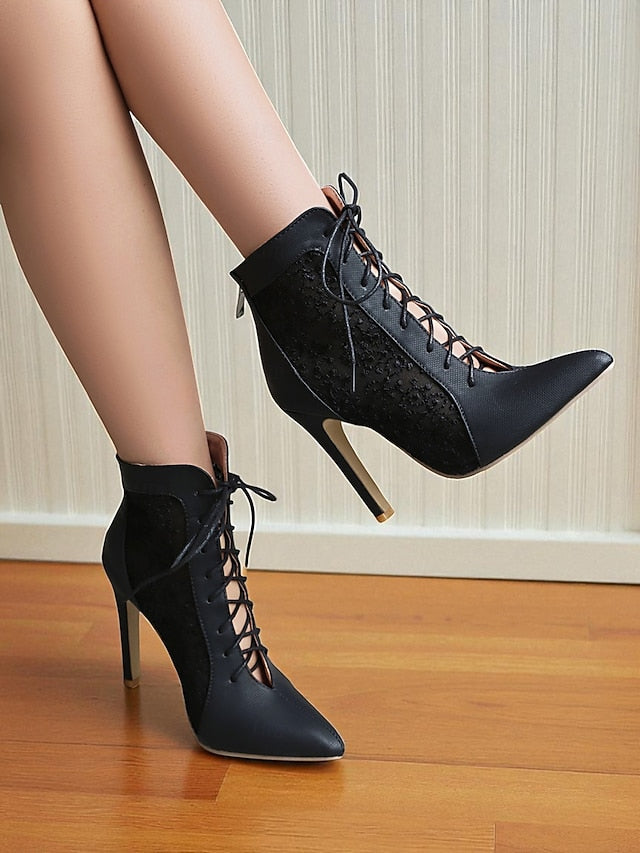 Stiletto Heels White Lace Mesh with Women's Ankle Booties