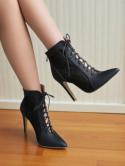 Stiletto Heels White Lace Mesh with Women's Ankle Booties