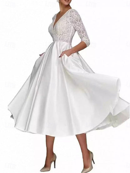 Tea A-Line Dress Elegant V Mother of the Simple Neck Bride