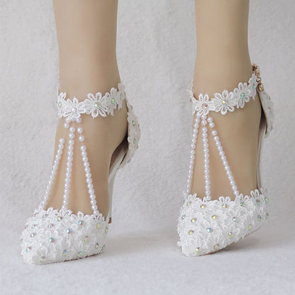 Bridal Lace Shoes Wedding Women's High Pointed Heel