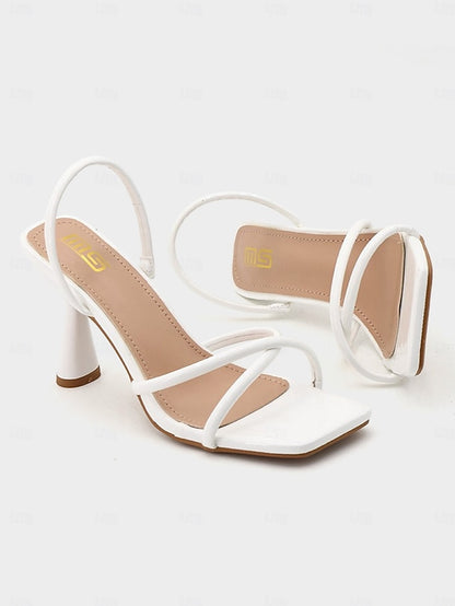 Design Strappy Sandals Square Beige Toe – Heeled with