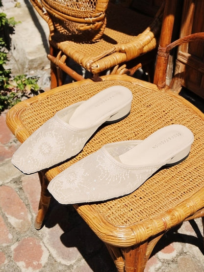 – Elegant Sheer Ballet Lace Flats Mesh White Women's