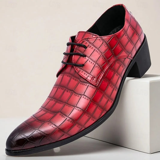 Pattern Faux Crocodile – Men's Red Shoes Leather