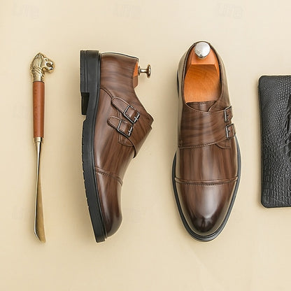 Shoes Strap Brown Faux Monk Double Leather – Men's