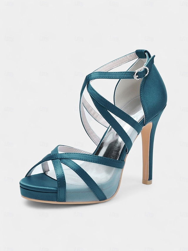 Satin High - White Heel Bridal Straps Sandals with Cross Perfect