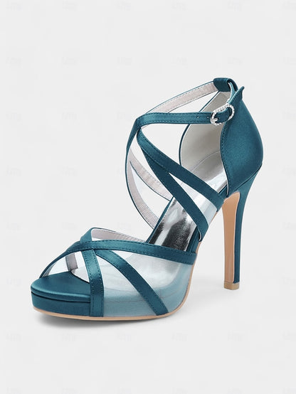 Satin High - White Heel Bridal Straps Sandals with Cross Perfect