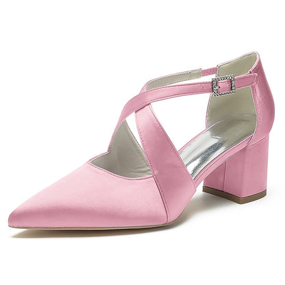 Heels Block Women's Toe White Pointed – Satin Elegant