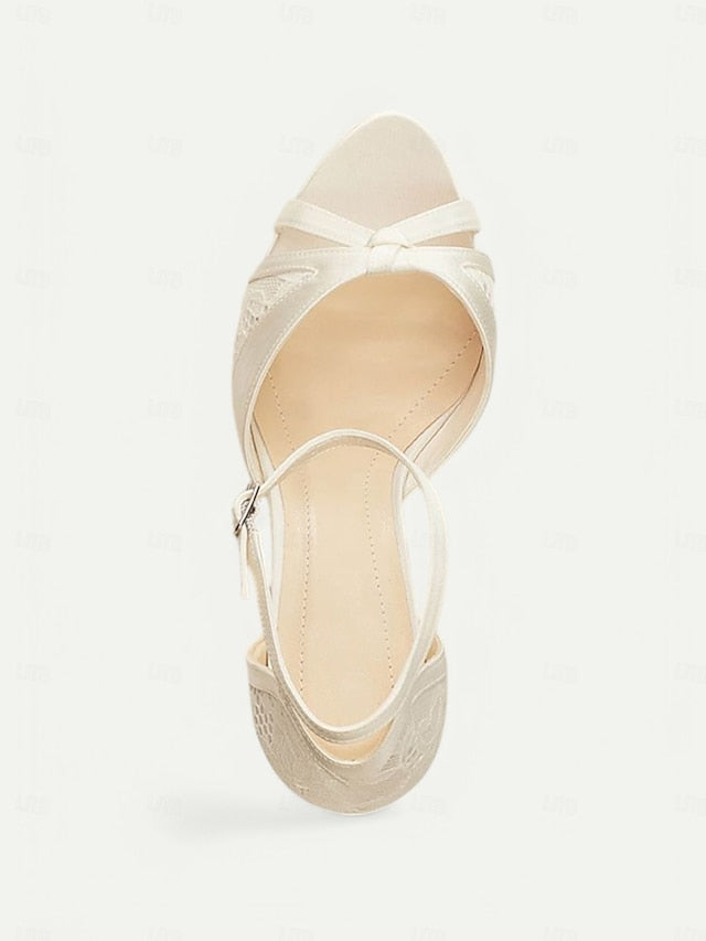 Satin Heel Women's High Peep Toe Pink Sandals Elegant with