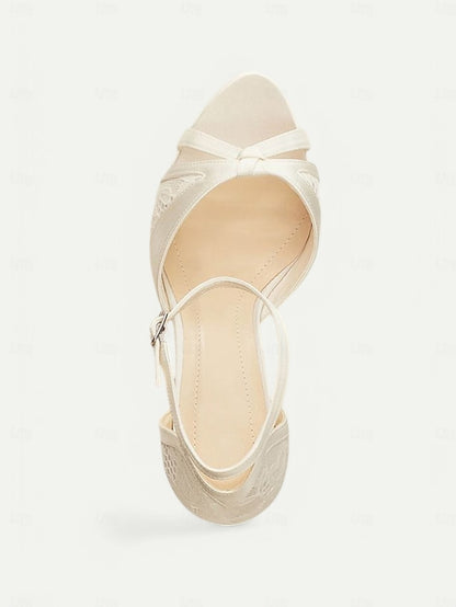 Satin Heel Women's High Peep Toe Pink Sandals Elegant with