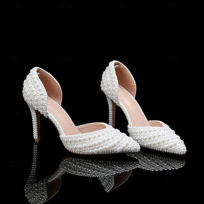 Set Women's and Stiletto – Pearl Bag White Clutch Heels