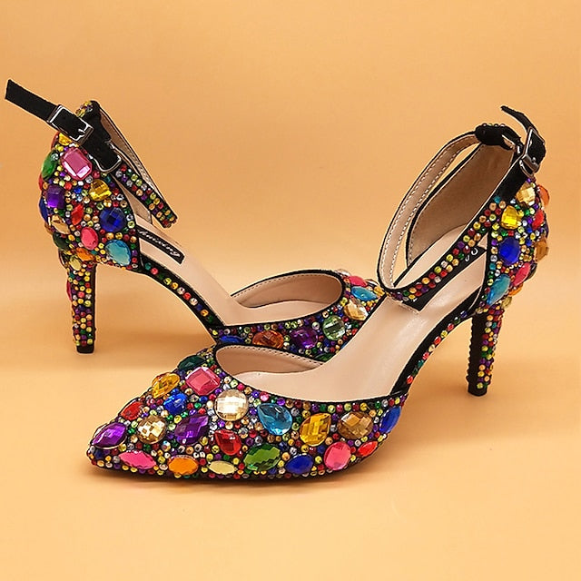 High Rhinestone Shoes Heel Multicolor Wedding Women's with