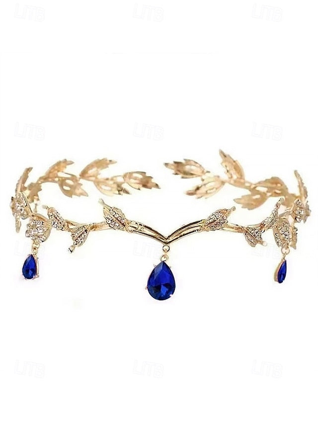 Blue with – Drops Leaf Gemstone Gold Vintage Headpiece