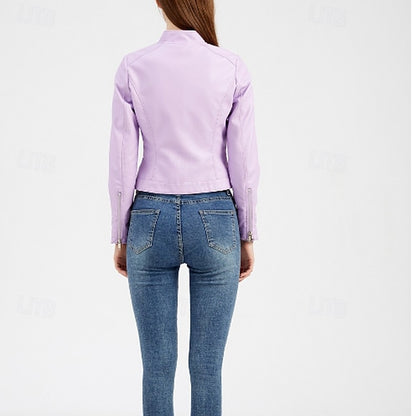 Women's Jacket Zipper Leather Faux Pocket Comfortable