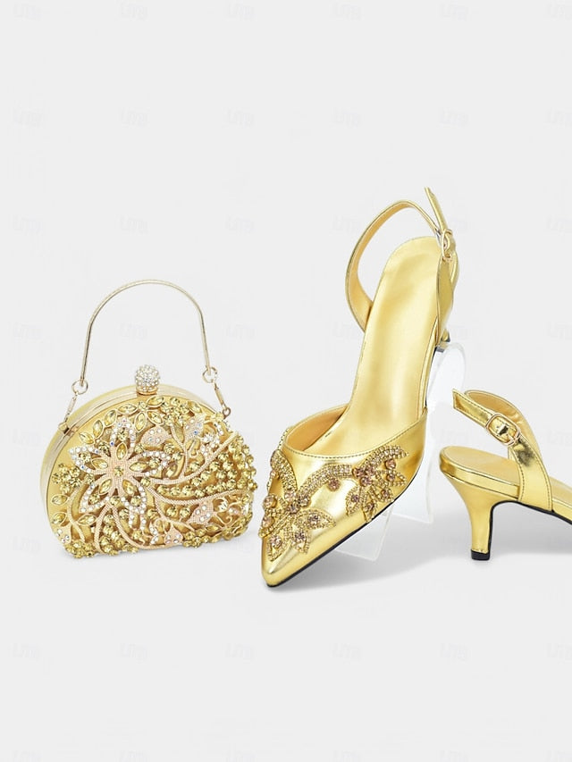 Slingback – with Handbag Matching Heels Embellished Gold