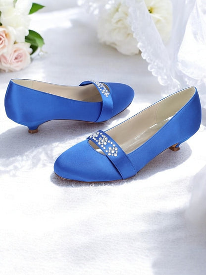 Heels Rhinestone Satin Women's Blue Kitten with