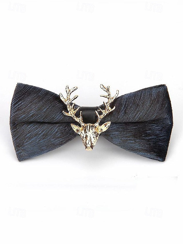 Tie Head Pin Gold Bow with Velvet Deer Men's