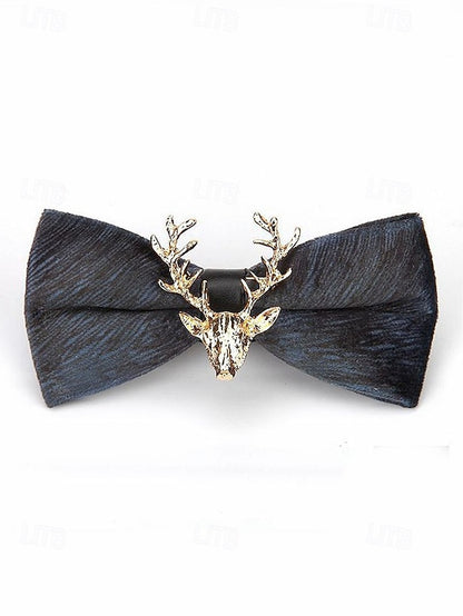 Tie Head Pin Gold Bow with Velvet Deer Men's