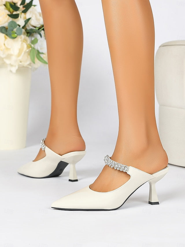 Pointed-Toe Rhinestone Slip-On Embellished Women's Heeled