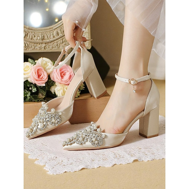 Embellished Women's Rhinestone Pearl and Heel Wedding Block
