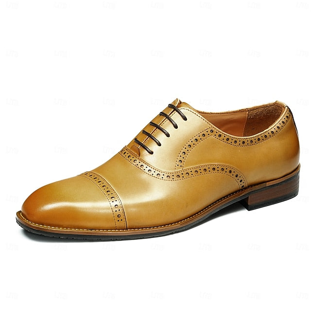 with Leather Men's Light Genuine Brown Oxford Shoes Wingtip