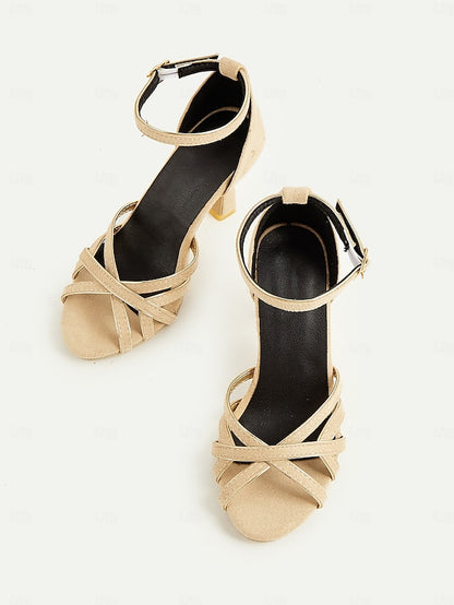 Nude Strappy – Suede 1950s Elegant Ankle Women's Heels