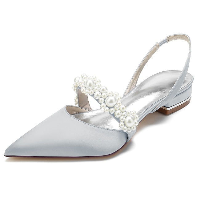 Shoes Elegant with Pearl Women's White Satin