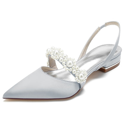 Shoes Elegant with Pearl Women's White Satin