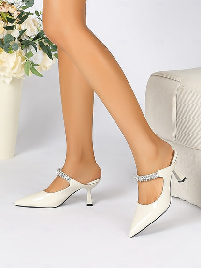 Pointed-Toe Rhinestone Slip-On Embellished Women's Heeled