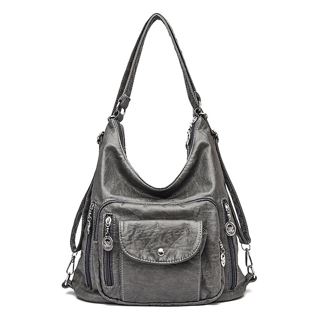 Bag - Leather Women's Faux Hobo Vintage-Style Brown