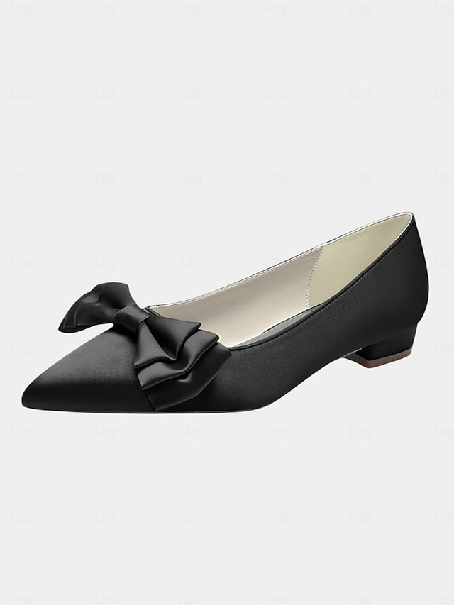 Pointed Women's Bow Toe - Elegant Green Flats Satin