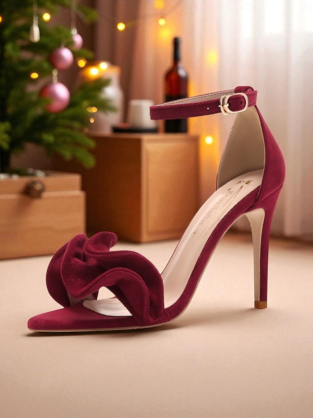Sandals Elegant - Red Women's Velvet High Heel Ankle Strap