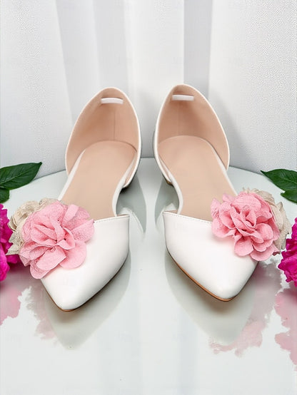 White Pink Women's with Wedding Beige and Flats Flower