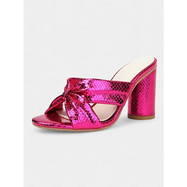 Women's Metallic Bridal Mules Bow with Pink – Design
