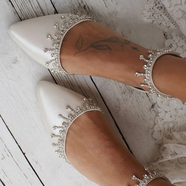 White Wedding Women's Elegant Flats with – Bridal Shoes