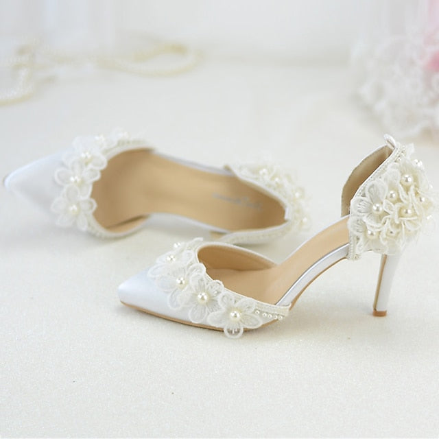 Heels Platform with Women's Floral Wedding White Lace