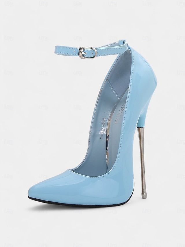 Strap Ankle Patent Stiletto with Women's Leather Heels Red