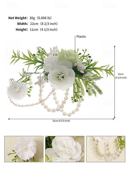 Pearls Floral Jewelry and – White Elegant with Hand Wrist Set
